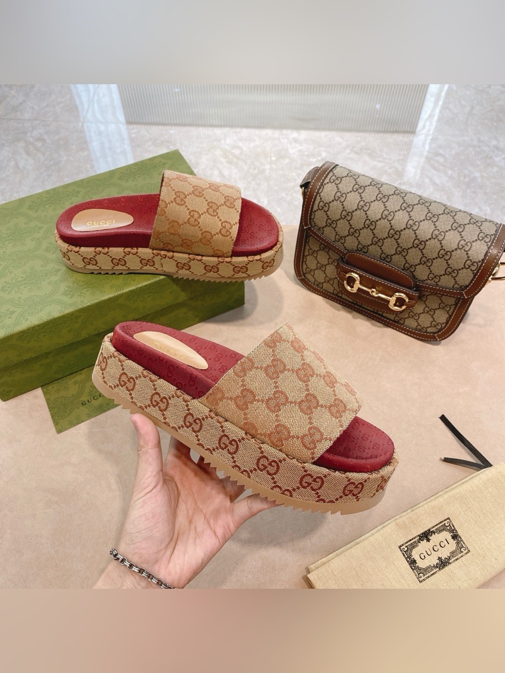 Gucci GG Canvas Platform Slide Sandals